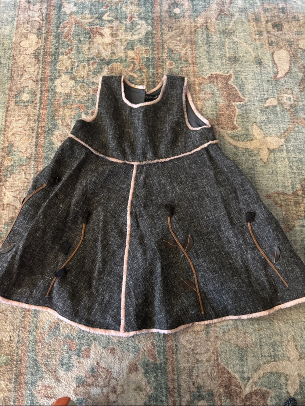 Rosetta Millington Gray Wool Blend Girls Dress with Pink Trim